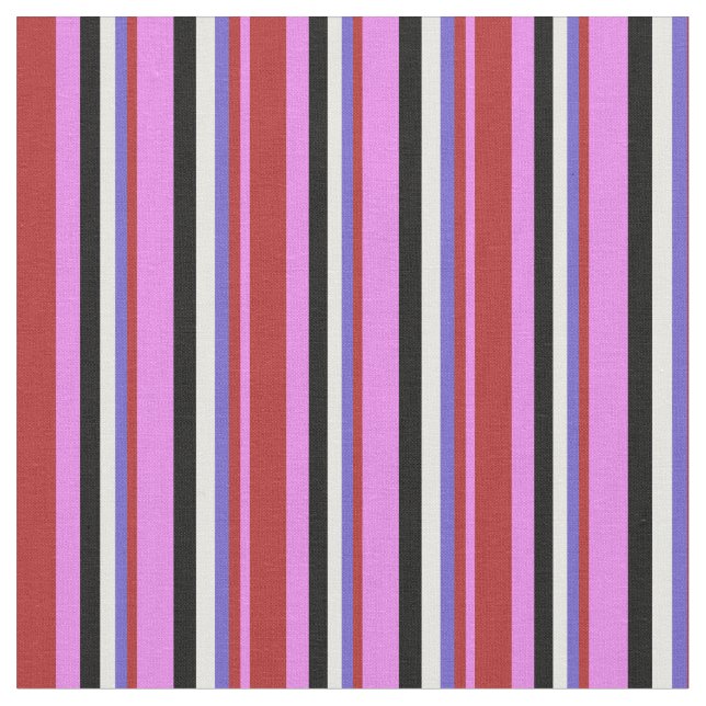 Violet, Red, Slate Blue, White & Black Lines Fabric (Close Up)