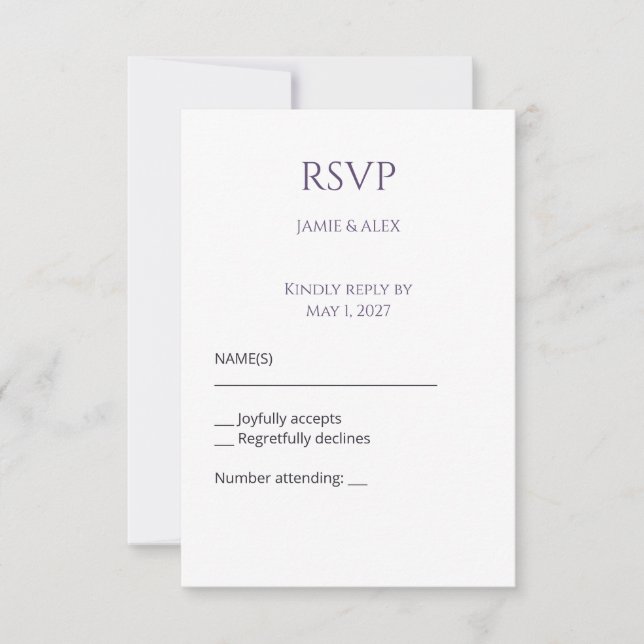 Violet Reply Editable Wedding RSVP Response Card (Front)