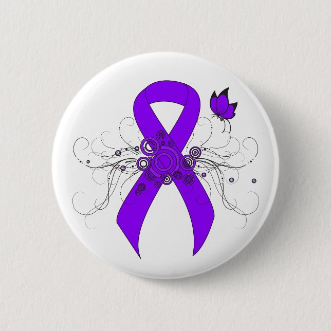 Violet Ribbon Butterfly, Hodgkin's lymphoma Button (Front)