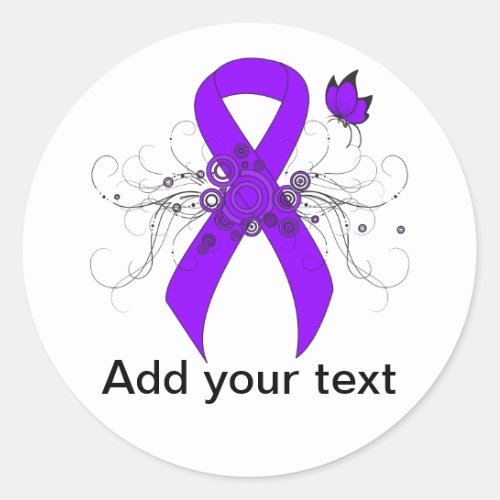 Violet Ribbon Butterfly Hodgkins lymphoma Classic Round Sticker