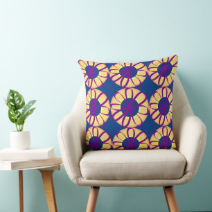 Violet Ribbon Flowers On Peach Donuts Navy Throw Pillow