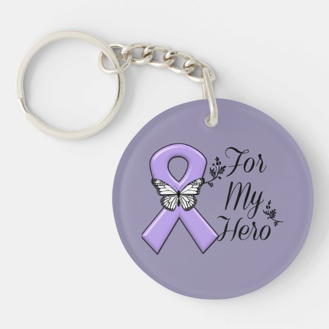 Violet Ribbon For My Hero Hodgkins Lymphoma Keychain (Front)