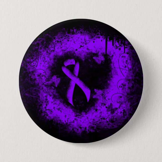 Violet Ribbon Grunge Heart, Hodgkin's lymphoma Button (Front)