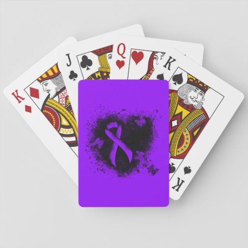 Violet Ribbon Grunge Heart Hodgkins lymphoma Poker Cards