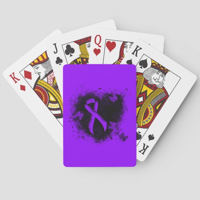 Violet Ribbon Grunge Heart, Hodgkin's lymphoma Poker Cards (Back)
