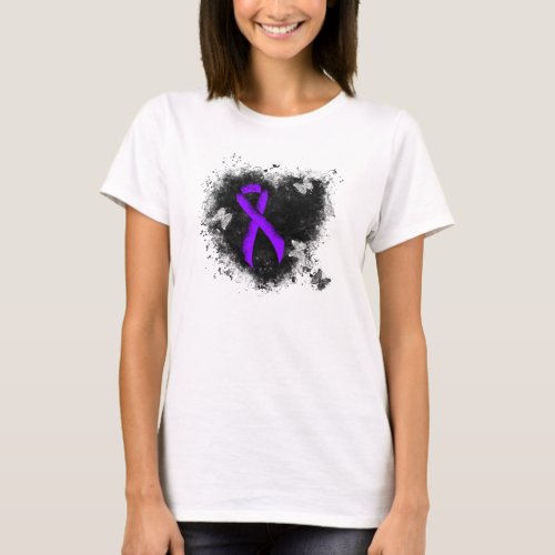 Violet Ribbon Grunge Heart Hodgkins lymphoma T_Shirt