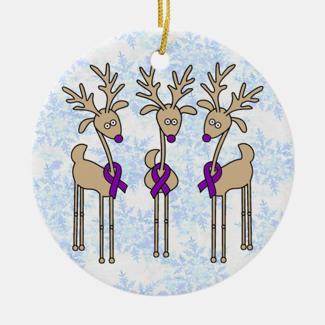 Violet Ribbon Reindeer (Hodgkin's Lymphoma) Ceramic Ornament (Front)