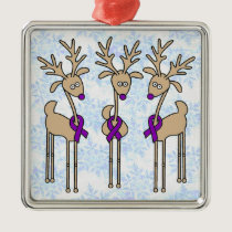 Violet Ribbon Reindeer (Hodgkin's Lymphoma) Metal Ornament