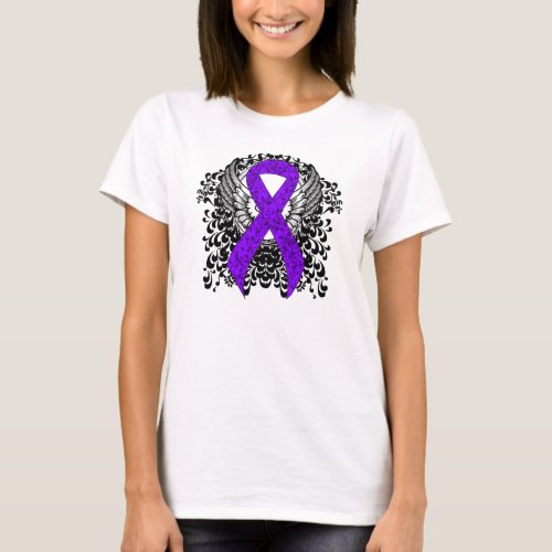 Violet Ribbon with Wings Hodgkins lymphoma T_Shirt