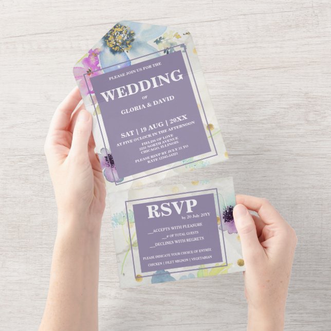 Violet Romantic Mauve Floral All In One Invitation (Tearaway)