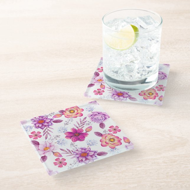 Violet rose glass coaster (Angled)
