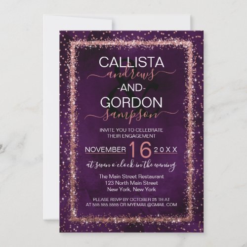 Violet Rose Gold Sprinkled Confetti Engagement Invitation