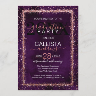 Violet Rose Gold Sprinkled Confetti Graduation Invitation