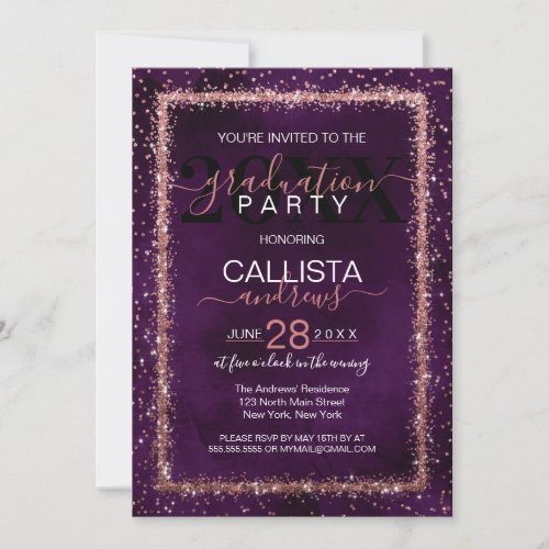 Violet Rose Gold Sprinkled Confetti Graduation Invitation