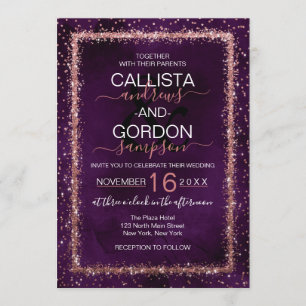 Violet Rose Gold Sprinkled Confetti Wedding Invitation