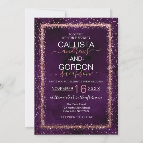 Violet Rose Gold Sprinkled Confetti Wedding Invitation