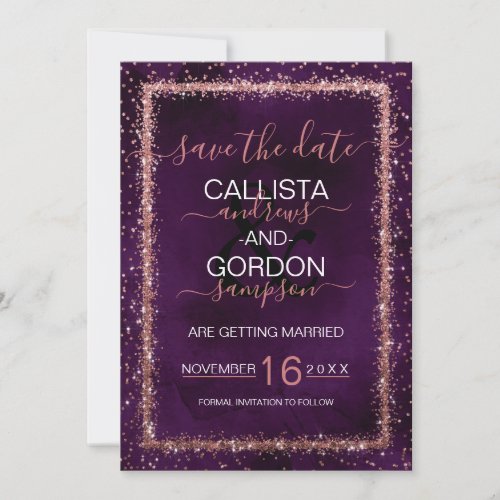 Violet Rose Gold Sprinkled Confetti Wedding Save The Date
