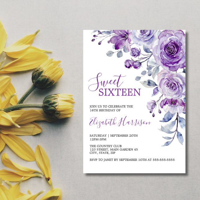 Violet Rose Greenery Floral Birthday Invitation (Creator Uploaded)