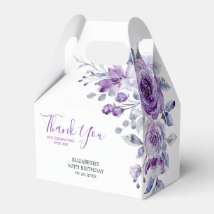 Violet Rose Greenery Floral Birthday Thank You Favor Boxes