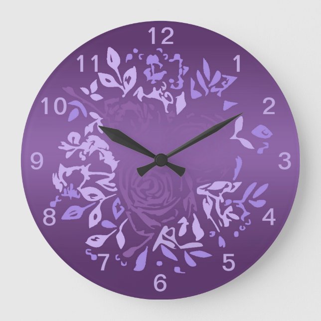 Violet Rose Wreath Round Clock (Front)