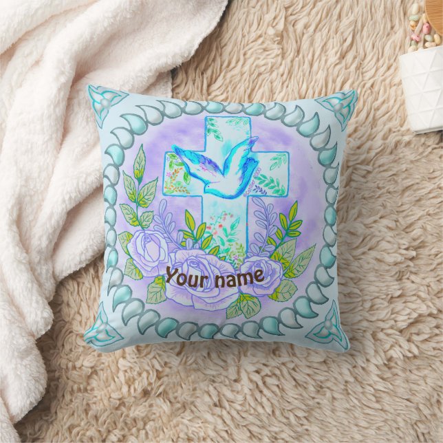 Violet Roses Christian cross custom pillow (Blanket)