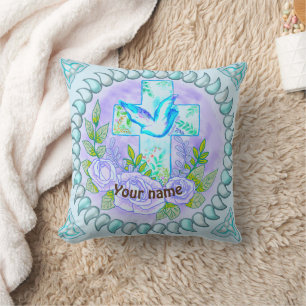 Violet Roses Christian cross pillow
