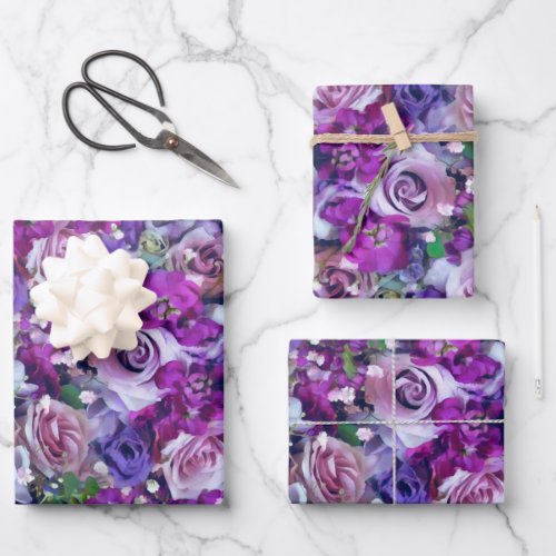 Violet Roses Garden Wrapping Paper Sheets