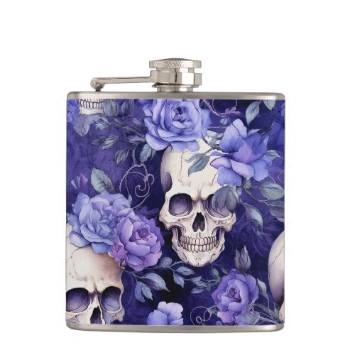 Violet Roses with Skulls Flask