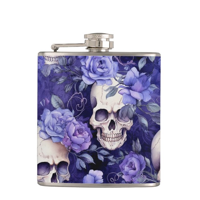 Violet Roses with Skulls Flask (Front)