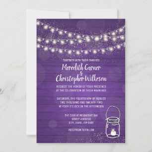 Violet Rustic Mason Jar Lights Wedding Invitation