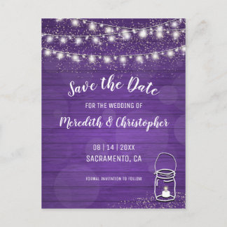 Violet Rustic Mason Jar Wedding Save the Date Announcement Postcard