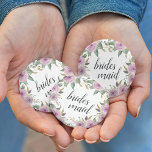 Violet & Sage Bridesmaid Button<br><div class="desc">Identify the key players at your bridal shower with our elegant,  sweetly chic floral buttons. Button features pink and violet purple watercolor flowers and green leaves,   with "bridesmaid" inscribed inside in calligraphy script.</div>