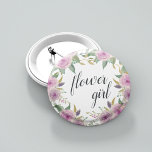 Violet & Sage Flower Girl Button<br><div class="desc">Identify the key players at your bridal shower with our elegant,  sweetly chic floral buttons. Button features pink and violet purple watercolor flowers and green leaves,   with "flower girl" inscribed inside in calligraphy script.</div>