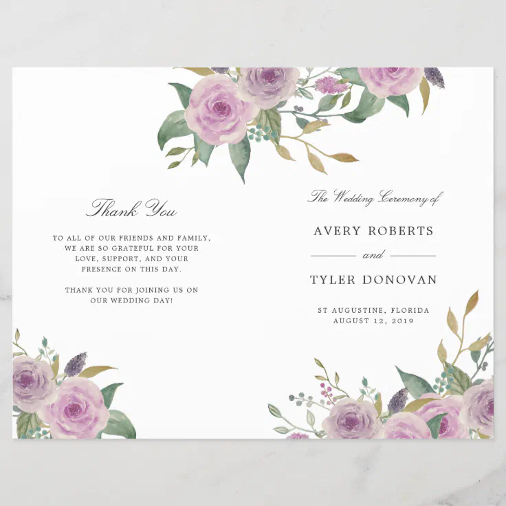 Violet & Sage Folded Wedding Program | Zazzle