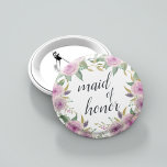 Violet & Sage Maid of Honor Button<br><div class="desc">Identify the key players at your bridal shower with our elegant,  sweetly chic floral buttons. Button features pink and violet purple watercolor flowers and green leaves,   with "maid of honor" inscribed inside in calligraphy script.</div>