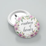 Violet & Sage Matron of Honor Button<br><div class="desc">Identify the key players at your bridal shower with our elegant,  sweetly chic floral buttons. Button features pink and violet purple watercolor flowers and green leaves,   with "matron of honor" inscribed inside in calligraphy script.</div>