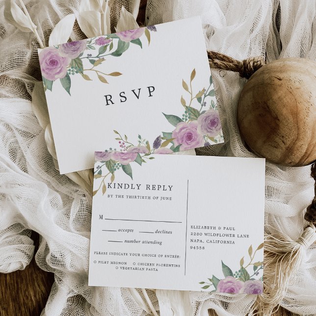 Violet & Sage RSVP Postcard with Meal Choice (Creator Uploaded)