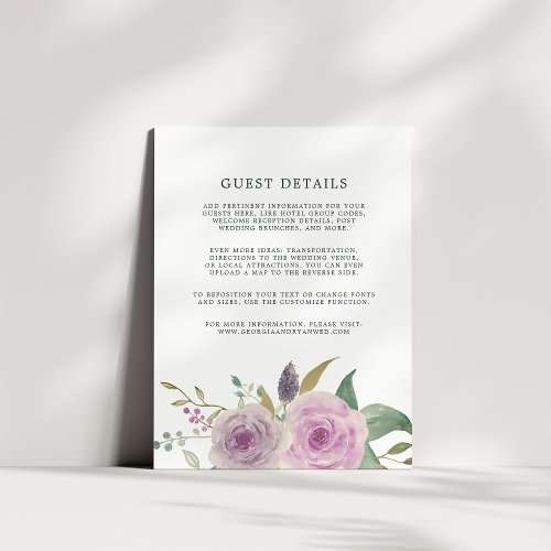 Violet  Sage Wedding Guest Details Card