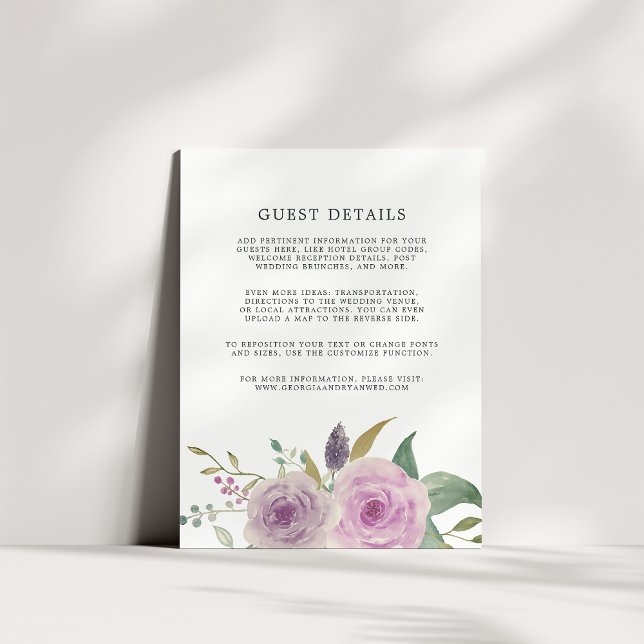 Violet & Sage Wedding Guest Details Card (Creator Uploaded)