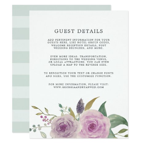 Violet &amp; Sage Wedding Guest Details Card