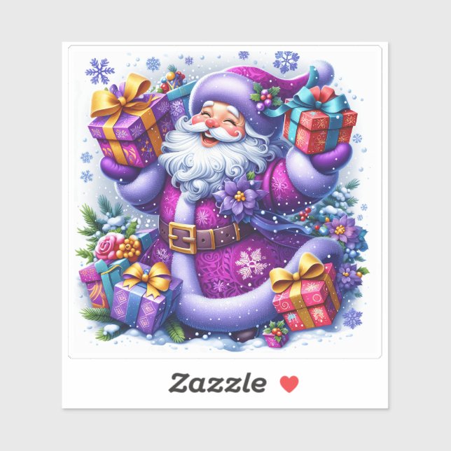 Violet Santa Celebrating Christmas Sticker (Sheet)