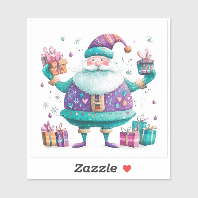 Violet Santa Claus With Christmas Gifts Sticker (Sheet)