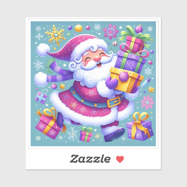 Violet Santa Joyfully Brings Gifts Sticker (Sheet)