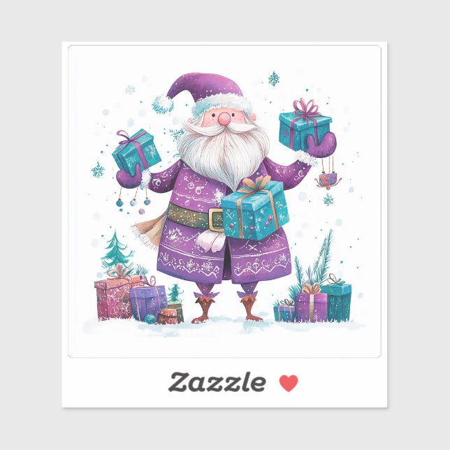 Violet Santa Spreading Joy With Gifts Sticker (Sheet)