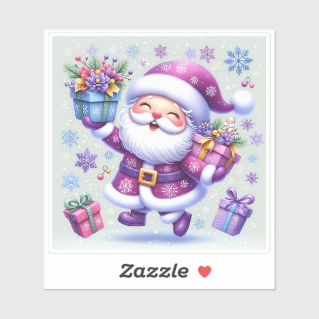 Violet Santa Spreading Joyful Gifts Sticker (Sheet)