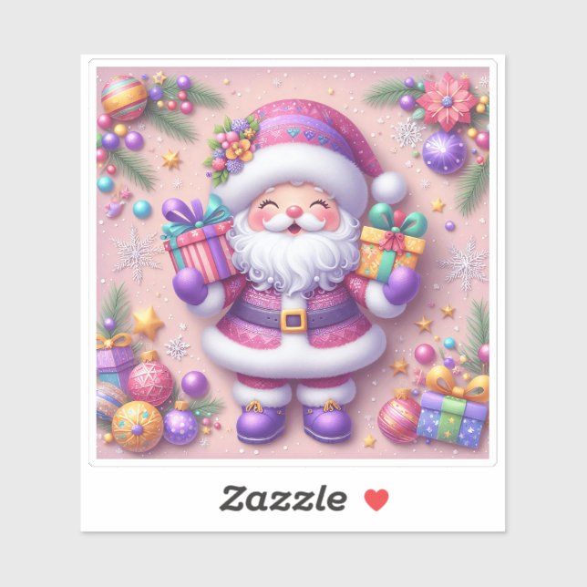 Violet Santa Spreads Joy With Gifts Sticker (Sheet)