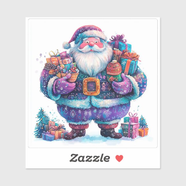 Violet Santa With Christmas Presents Sticker (Sheet)
