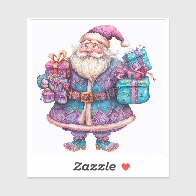 Violet Santa With Colorful Christmas Gifts Sticker (Sheet)
