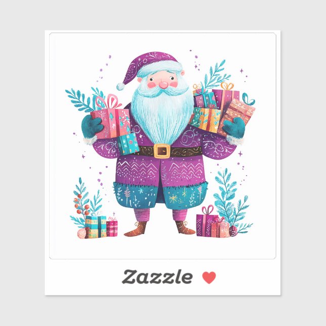 Violet Santa With Colorful Gifts Sticker (Sheet)