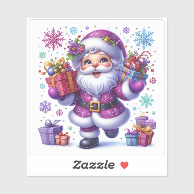 Violet Santa With Gifts for Christmas Sticker (Sheet)
